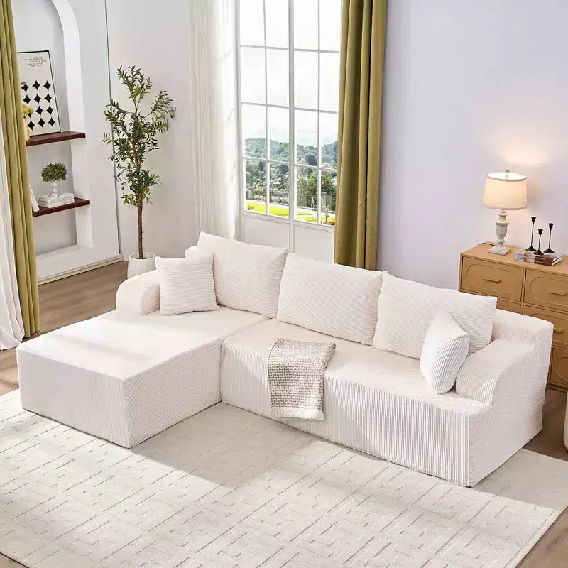Mjkone Canapés modulaires sectionnels 2 pièces à combinaison libre avec siège profond, canapé d'angle en velours côtelé avec méridienne