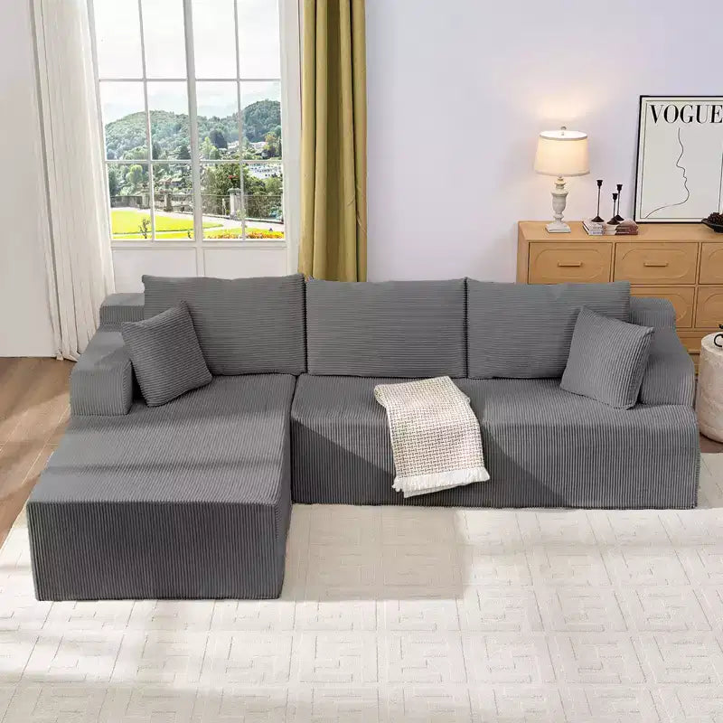 Mjkone Canapés modulaires sectionnels 2 pièces à combinaison libre avec siège profond, canapé d'angle en velours côtelé avec méridienne