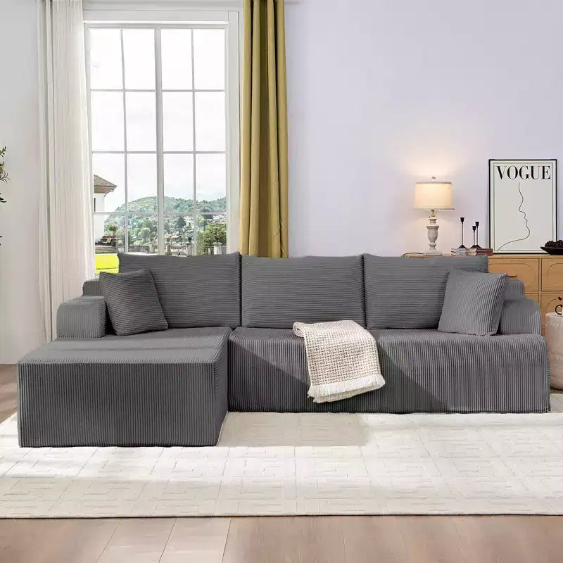 Mjkone Canapés modulaires sectionnels 2 pièces à combinaison libre avec siège profond, canapé d'angle en velours côtelé avec méridienne