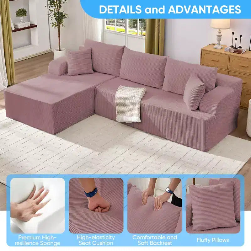 Mjkone Canapés modulaires sectionnels 2 pièces à combinaison libre avec siège profond, canapé d'angle en velours côtelé avec méridienne