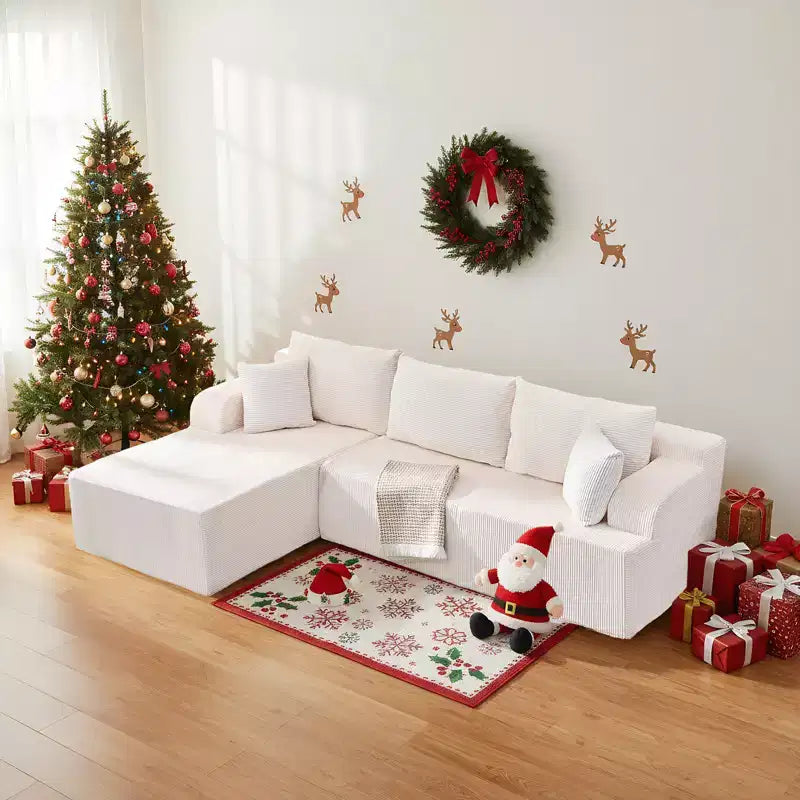 Mjkone 2-Pcs Free Combination Modular Sectional Sofas with Deep Seat,Corduroy L-Shaped Sofa with Chaise Lounge