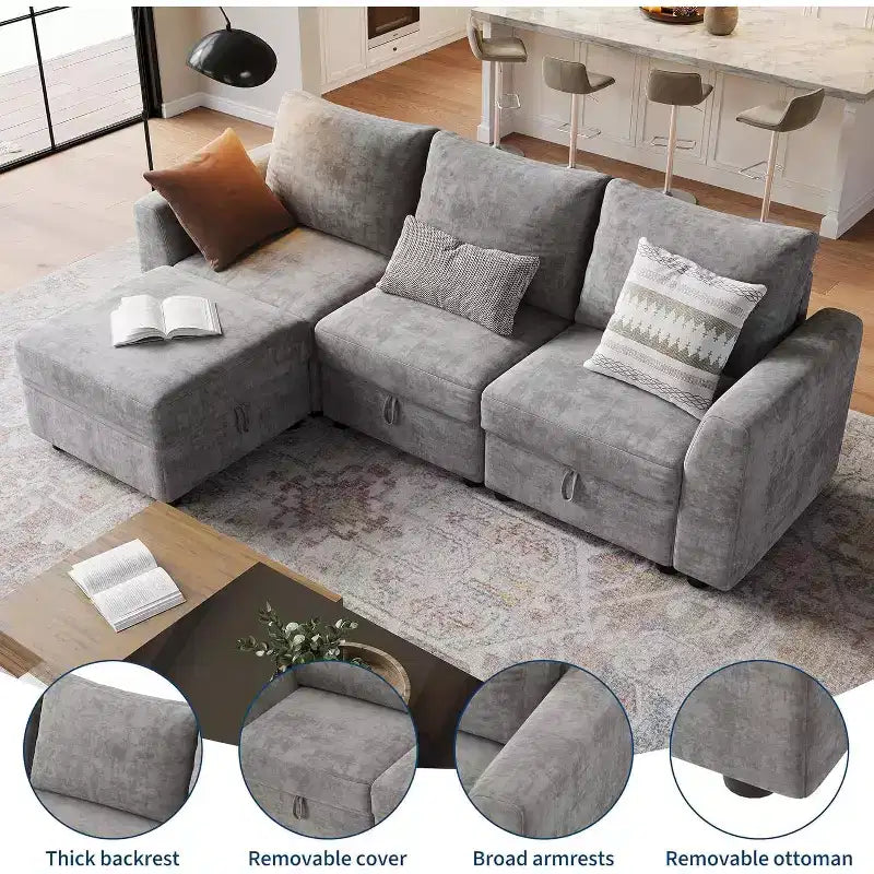 Canapé d'angle modulable Acekool, canapé nuage avec rangement pour salon