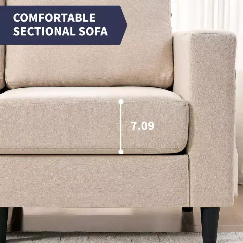 Mjkone Canapé sectionnel modulaire surdimensionné 108Linen, Canapé sectionnel en forme de L avec poche latérale, Grand canapé d'angle 6 places