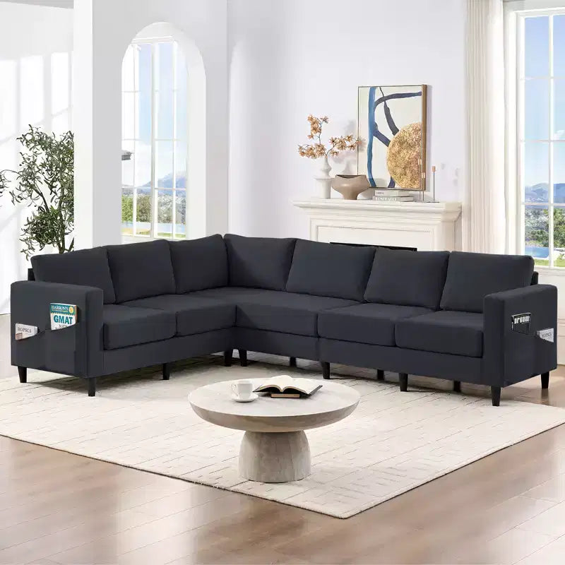 Mjkone Canapé sectionnel modulaire surdimensionné 108Linen, Canapé sectionnel en forme de L avec poche latérale, Grand canapé d'angle 6 places
