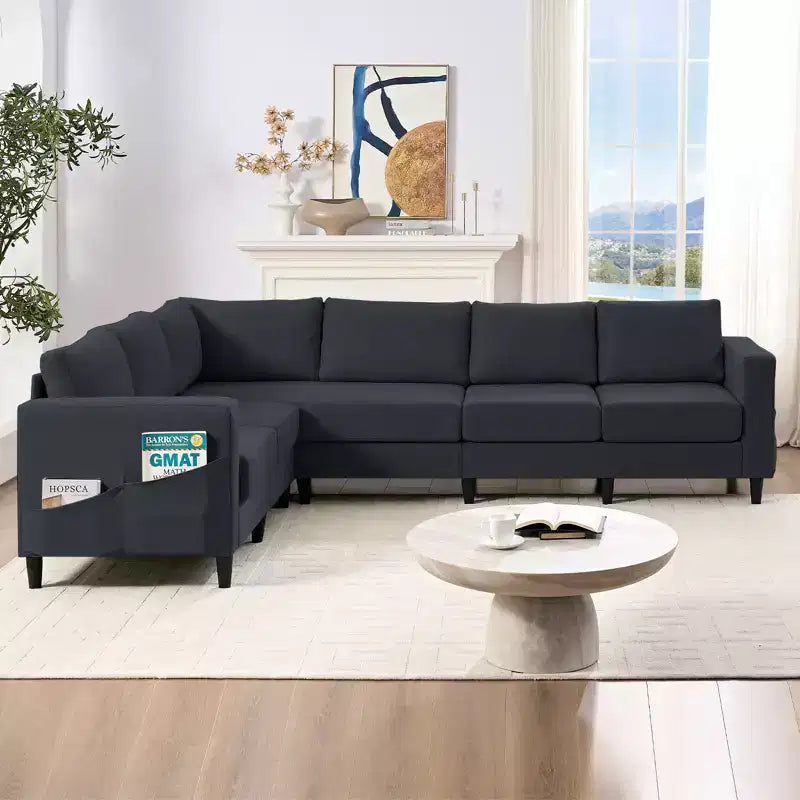 Mjkone Canapé sectionnel modulaire surdimensionné 108Linen, Canapé sectionnel en forme de L avec poche latérale, Grand canapé d'angle 6 places