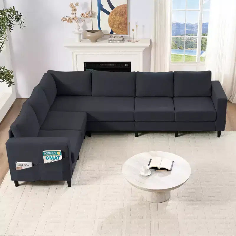 Mjkone Canapé sectionnel modulaire surdimensionné 108Linen, Canapé sectionnel en forme de L avec poche latérale, Grand canapé d'angle 6 places
