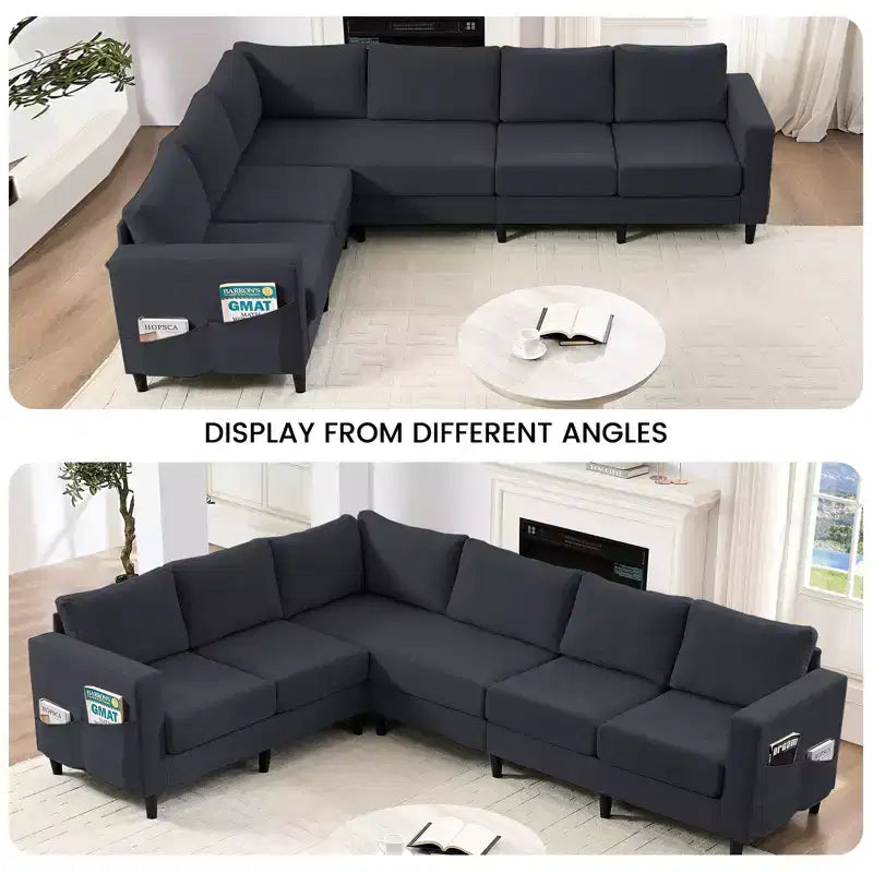 Mjkone Canapé sectionnel modulaire surdimensionné 108Linen, Canapé sectionnel en forme de L avec poche latérale, Grand canapé d'angle 6 places