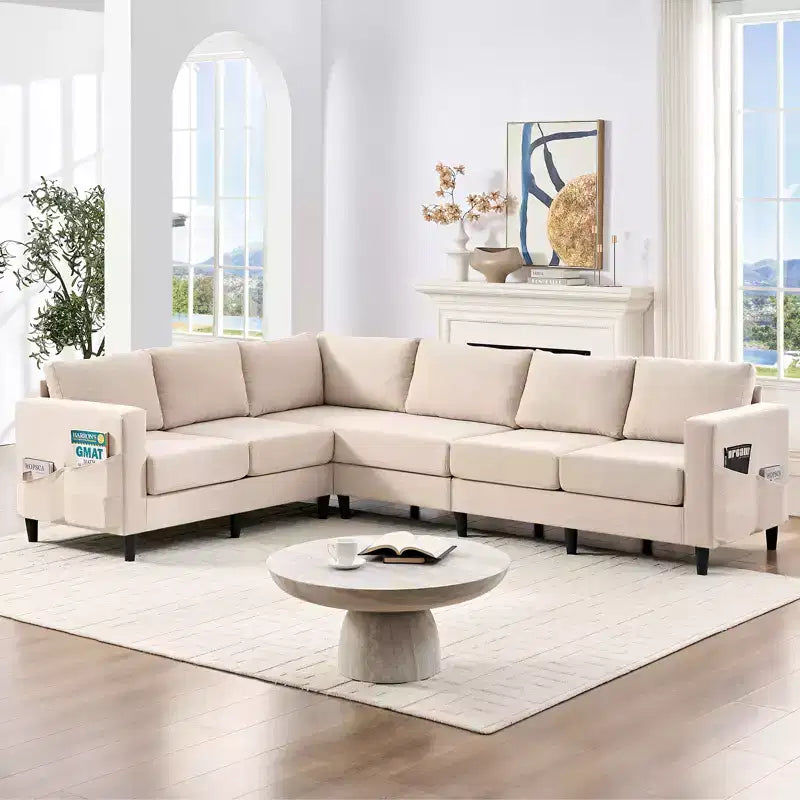 Mjkone Canapé sectionnel modulaire surdimensionné 108Linen, Canapé sectionnel en forme de L avec poche latérale, Grand canapé d'angle 6 places