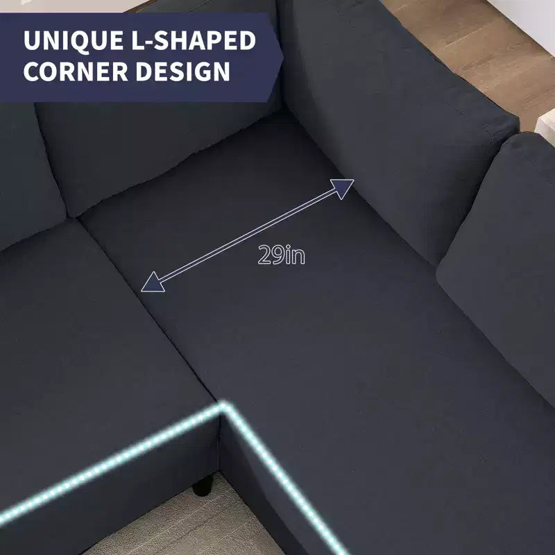 Mjkone Canapé sectionnel modulaire surdimensionné 108Linen, Canapé sectionnel en forme de L avec poche latérale, Grand canapé d'angle 6 places