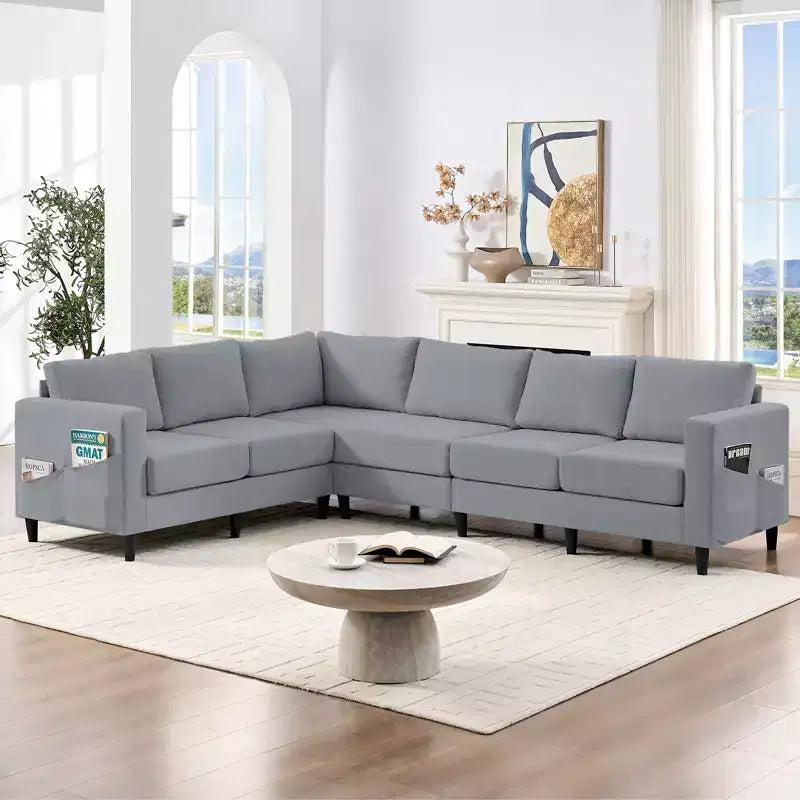 Mjkone Canapé sectionnel modulaire surdimensionné 108Linen, Canapé sectionnel en forme de L avec poche latérale, Grand canapé d'angle 6 places