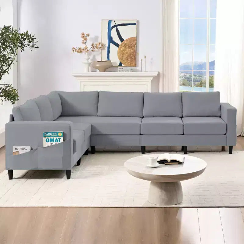 Mjkone Canapé sectionnel modulaire surdimensionné 108Linen, Canapé sectionnel en forme de L avec poche latérale, Grand canapé d'angle 6 places
