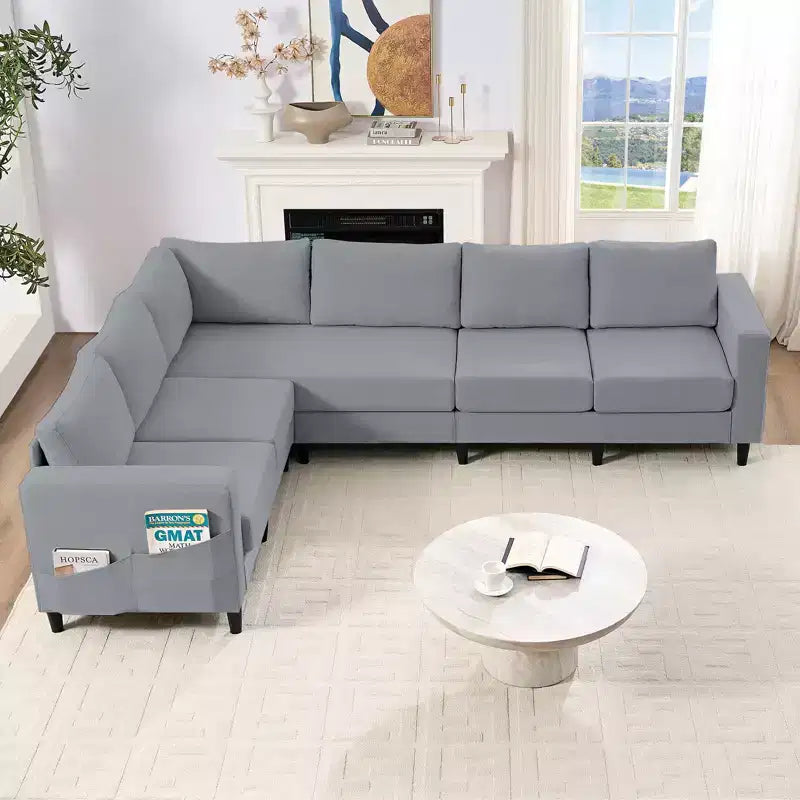 Mjkone Canapé sectionnel modulaire surdimensionné 108Linen, Canapé sectionnel en forme de L avec poche latérale, Grand canapé d'angle 6 places