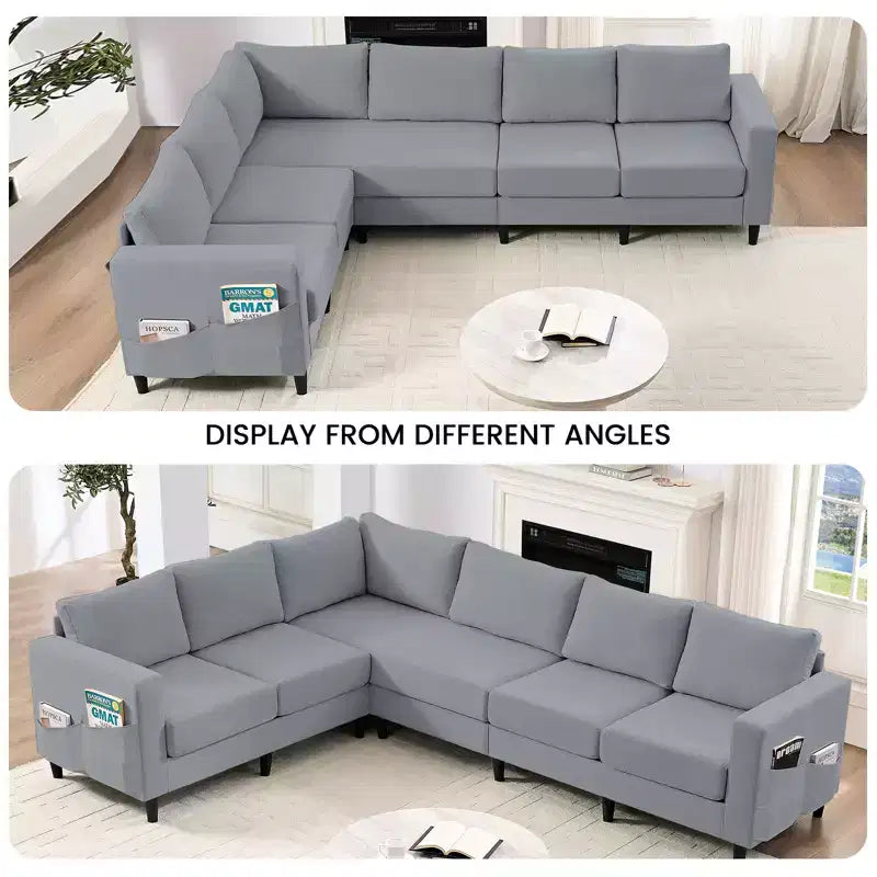 Mjkone Canapé sectionnel modulaire surdimensionné 108Linen, Canapé sectionnel en forme de L avec poche latérale, Grand canapé d'angle 6 places