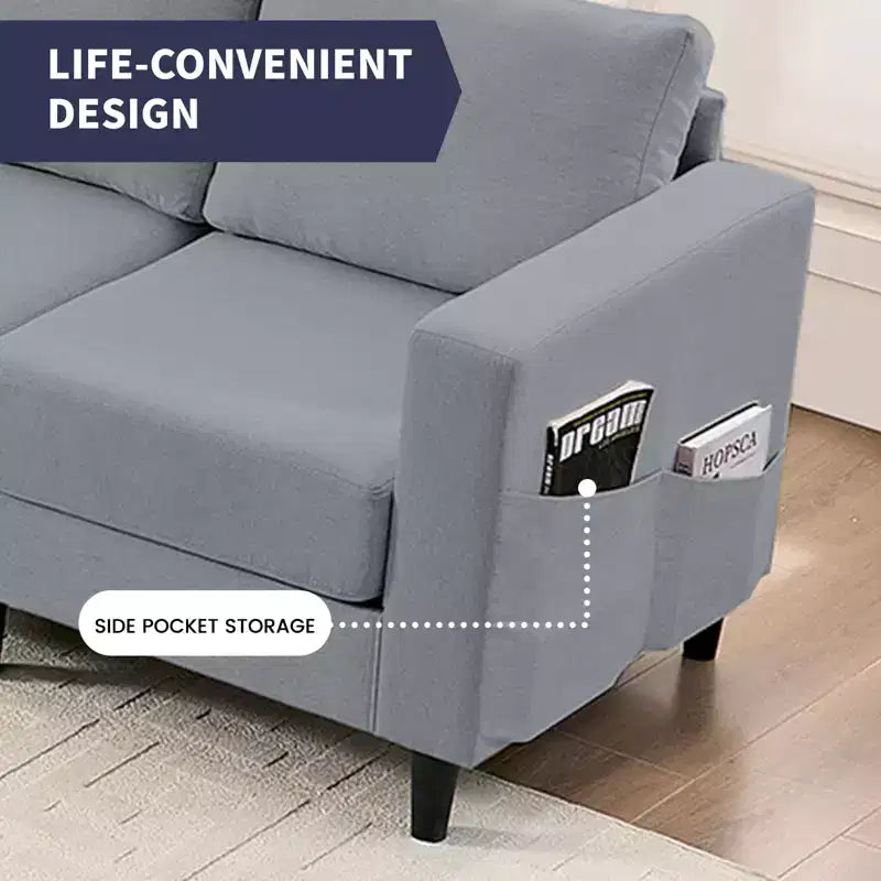 Mjkone Canapé sectionnel modulaire surdimensionné 108Linen, Canapé sectionnel en forme de L avec poche latérale, Grand canapé d'angle 6 places
