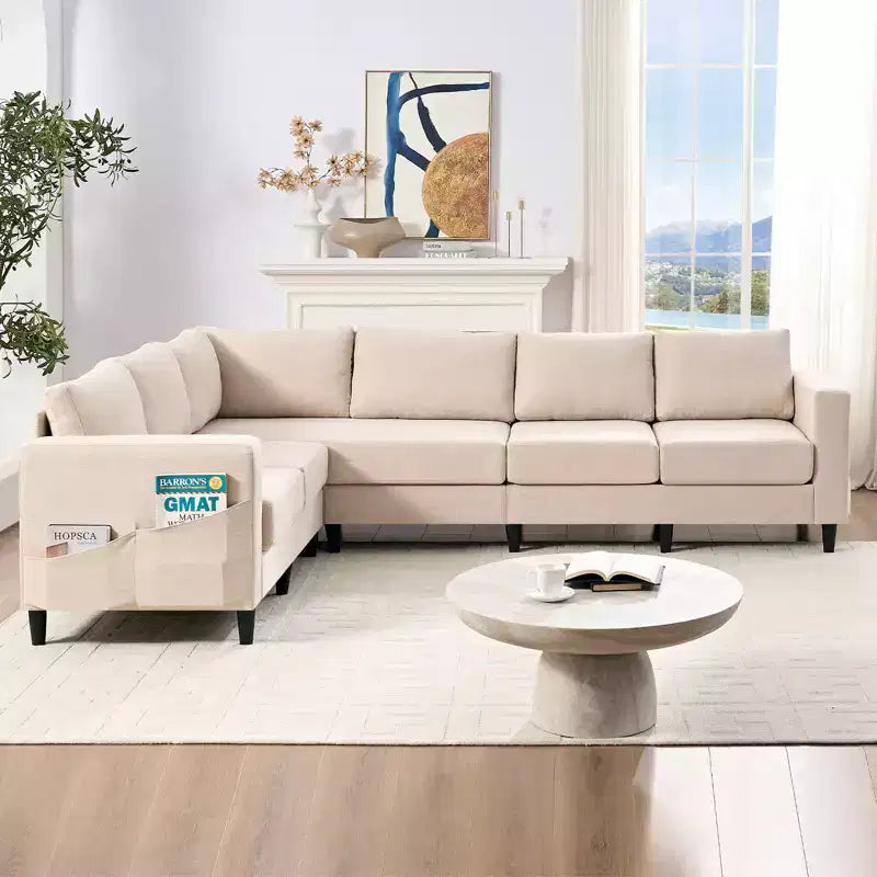 Mjkone Canapé sectionnel modulaire surdimensionné 108Linen, Canapé sectionnel en forme de L avec poche latérale, Grand canapé d'angle 6 places