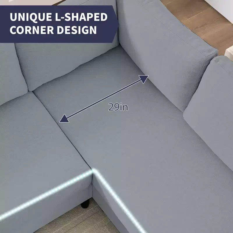 Mjkone Canapé sectionnel modulaire surdimensionné 108Linen, Canapé sectionnel en forme de L avec poche latérale, Grand canapé d'angle 6 places