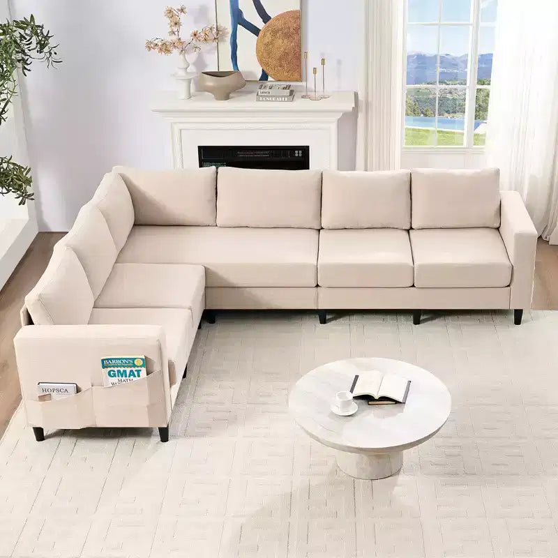 Mjkone Canapé sectionnel modulaire surdimensionné 108Linen, Canapé sectionnel en forme de L avec poche latérale, Grand canapé d'angle 6 places