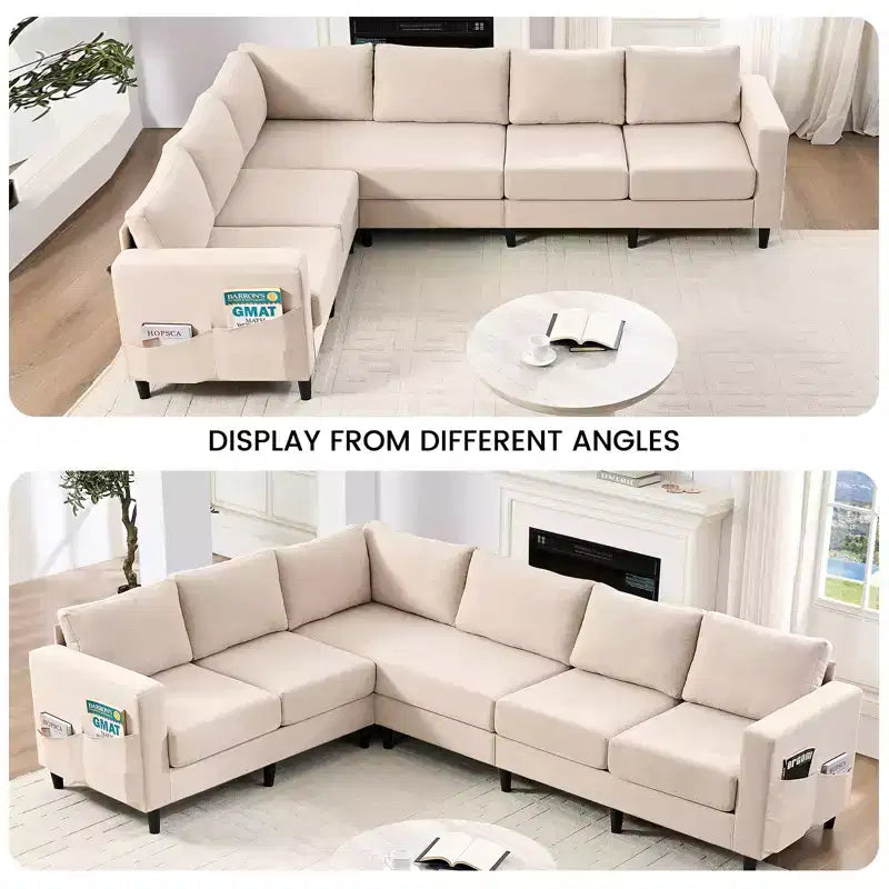 Mjkone Canapé sectionnel modulaire surdimensionné 108Linen, Canapé sectionnel en forme de L avec poche latérale, Grand canapé d'angle 6 places