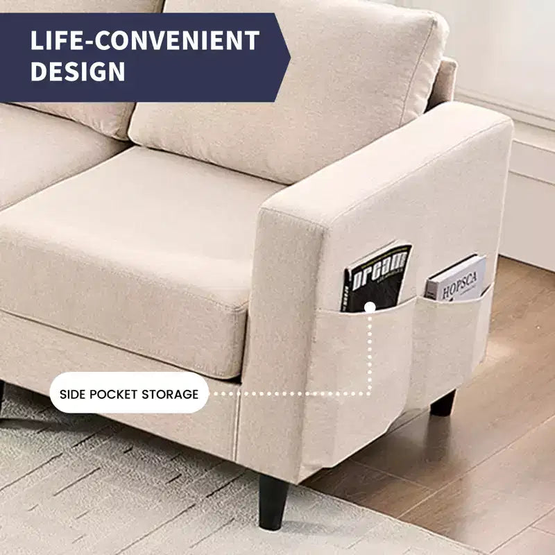 Mjkone Canapé sectionnel modulaire surdimensionné 108Linen, Canapé sectionnel en forme de L avec poche latérale, Grand canapé d'angle 6 places