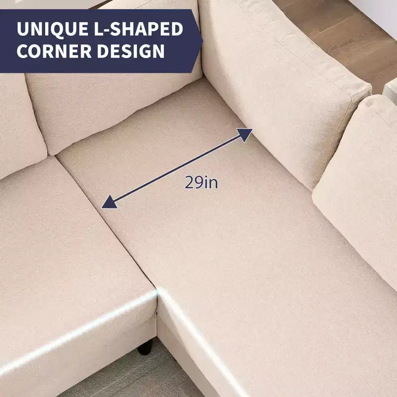 Mjkone Canapé sectionnel modulaire surdimensionné 108Linen, Canapé sectionnel en forme de L avec poche latérale, Grand canapé d'angle 6 places