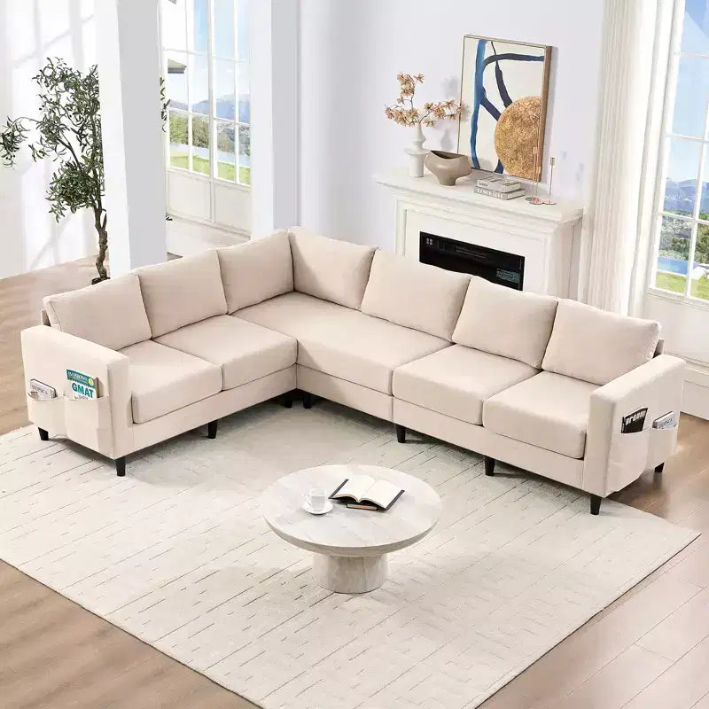 Mjkone 108Linen Oversized Modular Sectional Sofa,L-Shaped Sectional Sofas with Side Pocket,Large 6 Seater Corner Sofa