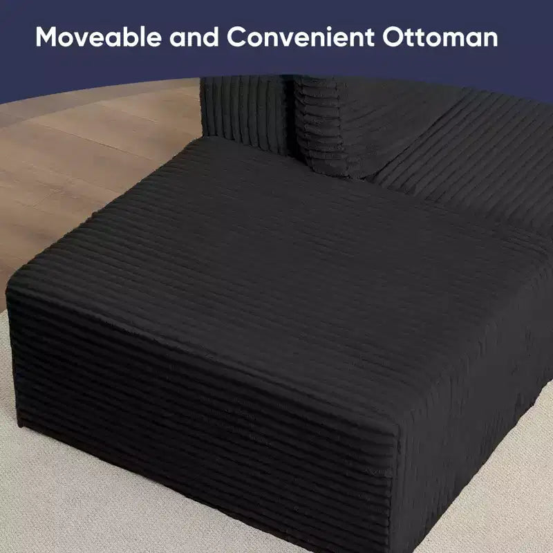 Mjkone 136 Canapé modulaire sectionnel en velours côtelé en forme de U, canapé moderne à 7 places avec sièges profonds et ottoman mobile