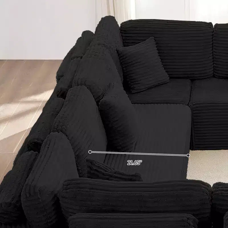 Mjkone 136 Canapé modulaire sectionnel en velours côtelé en forme de U, canapé moderne à 7 places avec sièges profonds et ottoman mobile