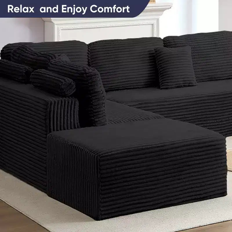 Mjkone 136 Canapé modulaire sectionnel en velours côtelé en forme de U, canapé moderne à 7 places avec sièges profonds et ottoman mobile