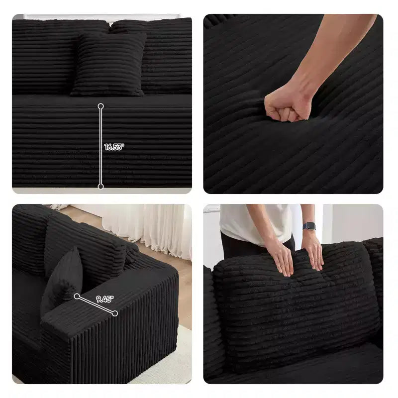 Mjkone 136 Canapé modulaire sectionnel en velours côtelé en forme de U, canapé moderne à 7 places avec sièges profonds et ottoman mobile