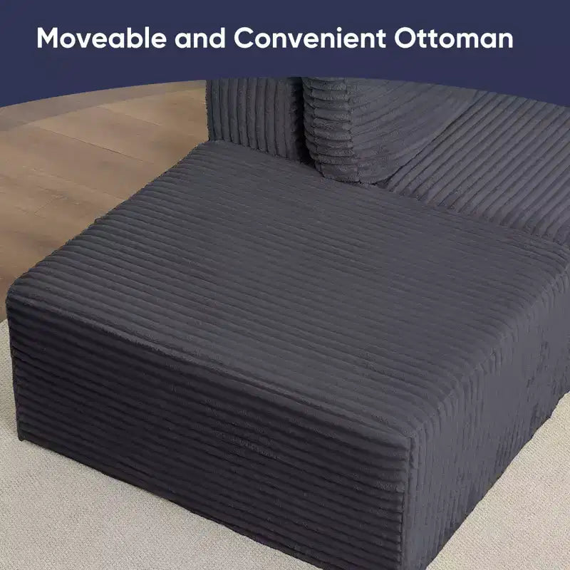 Mjkone 136 Canapé modulaire sectionnel en velours côtelé en forme de U, canapé moderne à 7 places avec sièges profonds et ottoman mobile