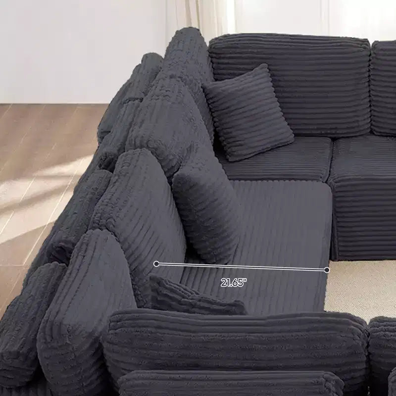 Mjkone 136 Canapé modulaire sectionnel en velours côtelé en forme de U, canapé moderne à 7 places avec sièges profonds et ottoman mobile