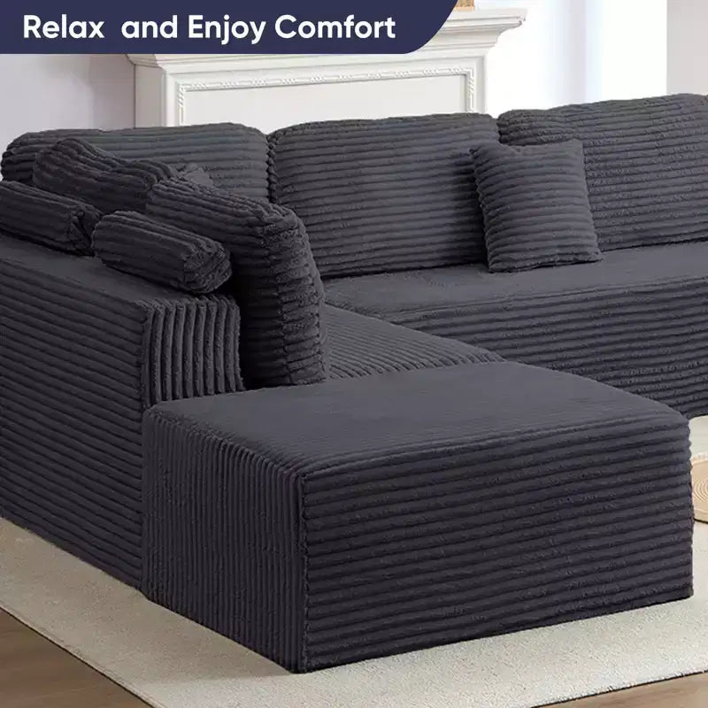 Mjkone 136 Canapé modulaire sectionnel en velours côtelé en forme de U, canapé moderne à 7 places avec sièges profonds et ottoman mobile