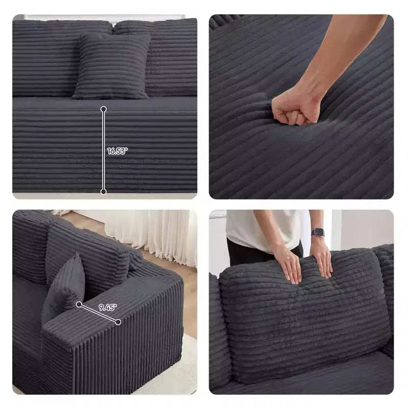 Mjkone 136 Canapé modulaire sectionnel en velours côtelé en forme de U, canapé moderne à 7 places avec sièges profonds et ottoman mobile