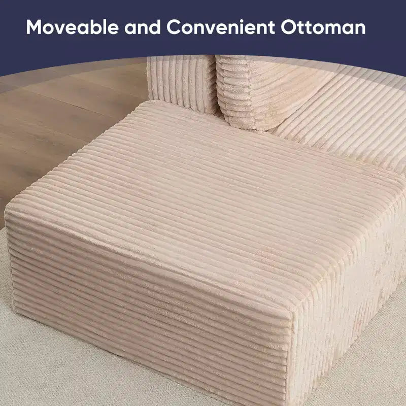 Mjkone 136 Canapé modulaire sectionnel en velours côtelé en forme de U, canapé moderne à 7 places avec sièges profonds et ottoman mobile
