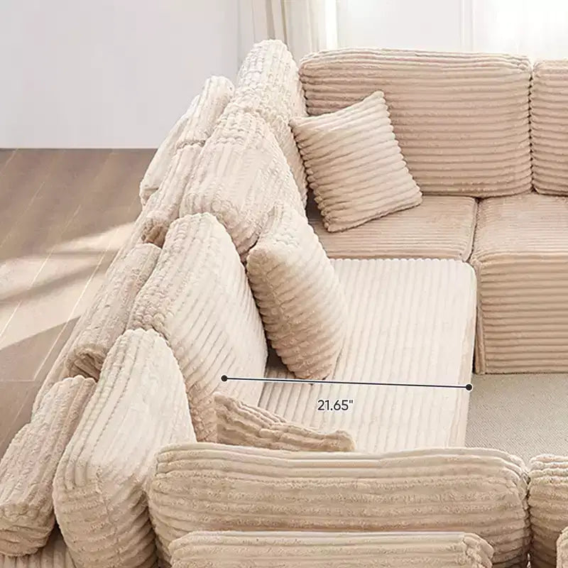 Mjkone 136 Canapé modulaire sectionnel en velours côtelé en forme de U, canapé moderne à 7 places avec sièges profonds et ottoman mobile