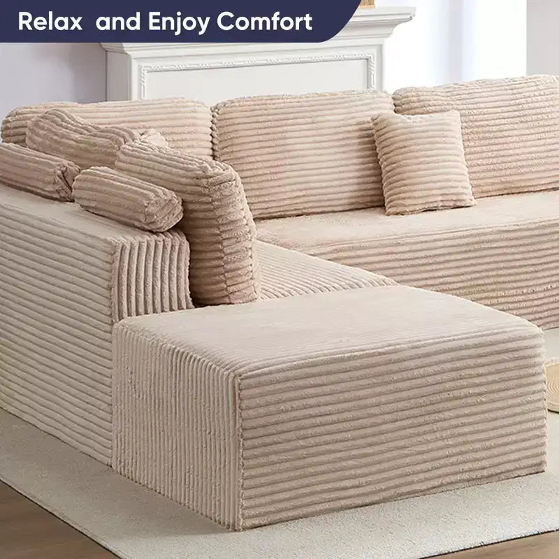 Mjkone 136 Canapé modulaire sectionnel en velours côtelé en forme de U, canapé moderne à 7 places avec sièges profonds et ottoman mobile