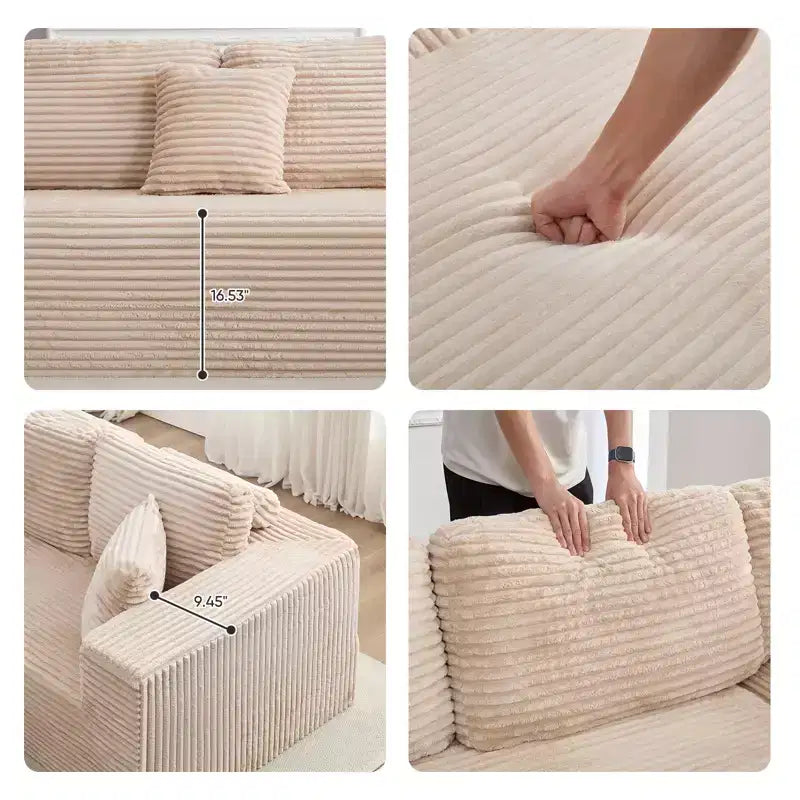Mjkone 136 Canapé modulaire sectionnel en velours côtelé en forme de U, canapé moderne à 7 places avec sièges profonds et ottoman mobile