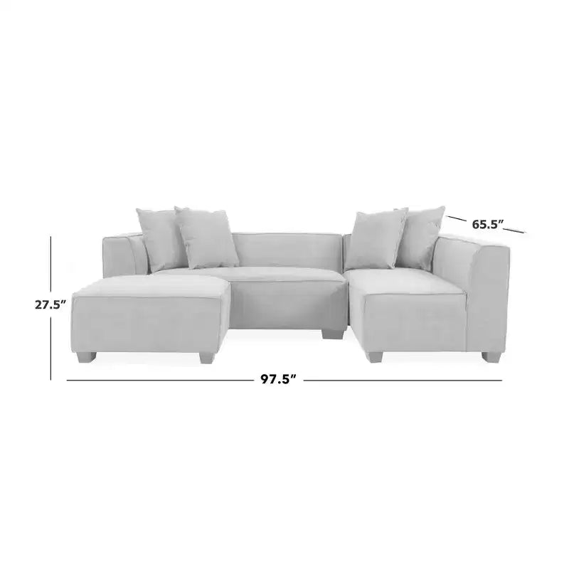 HL Home Furnishings Canapé d'angle en velours, avec ottomane, côté droit