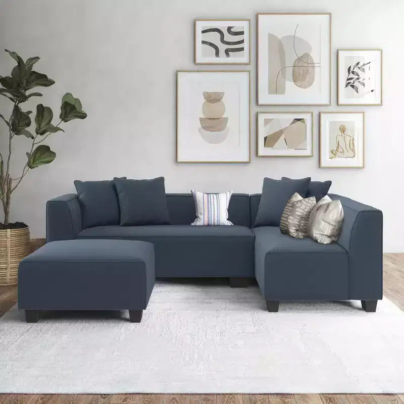 HL Home Furnishings Canapé d'angle en velours, avec ottomane, côté droit