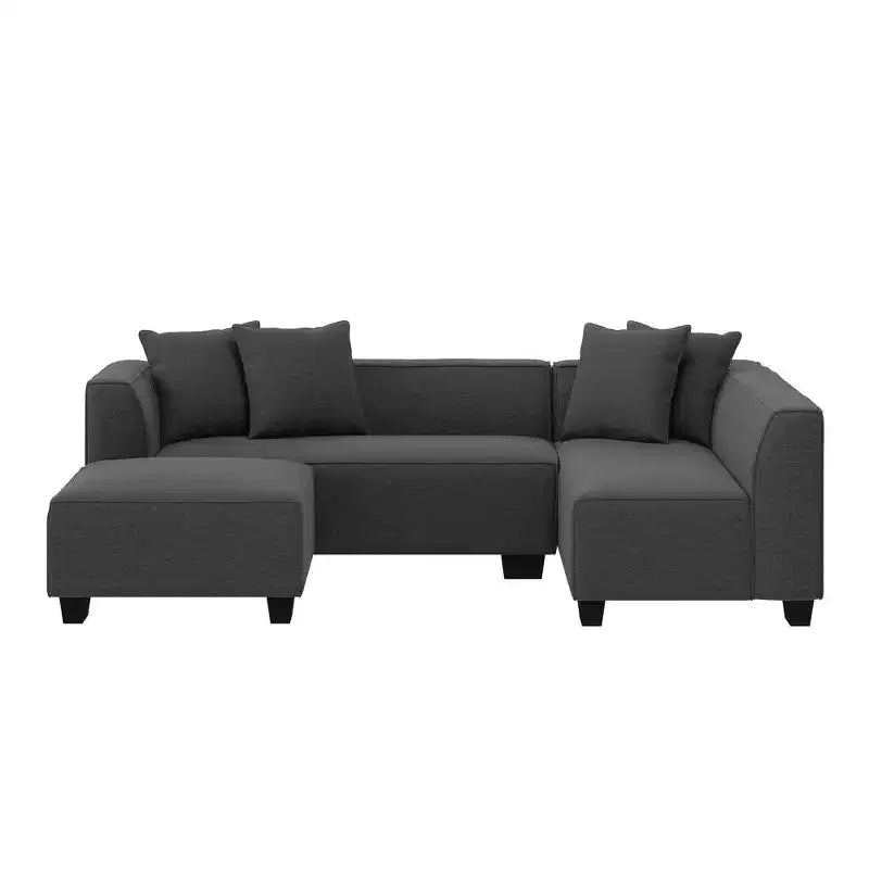 HL Home Furnishings Canapé d'angle en velours, avec ottomane, côté droit