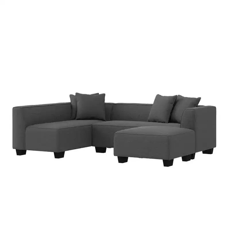 HL Home Furnishings Canapé d'angle en velours, avec ottomane, côté droit