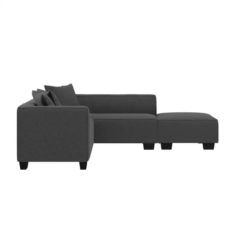 HL Home Furnishings Canapé d'angle en velours, avec ottomane, côté droit