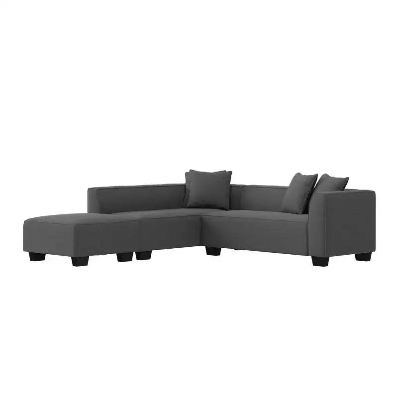 HL Home Furnishings Canapé d'angle en velours, avec ottomane, côté droit