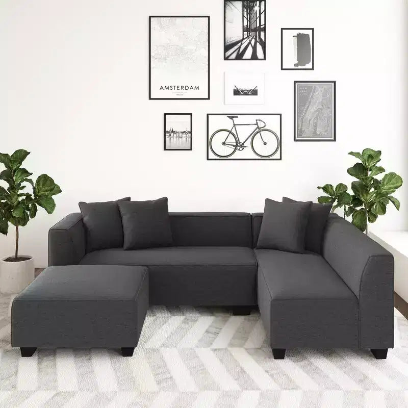 HL Home Furnishings Canapé d'angle en velours, avec ottomane, côté droit