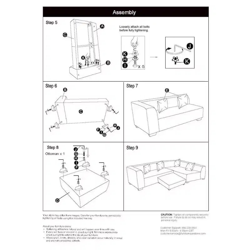 HL Home Furnishings Canapé d'angle en velours, avec ottomane, côté droit