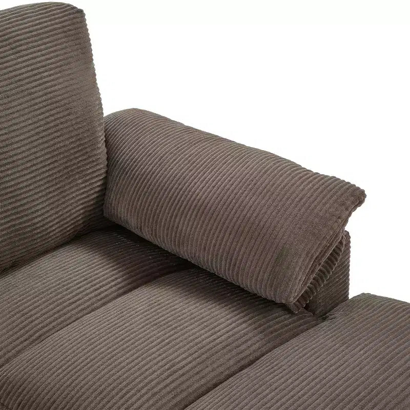 Canapé d'angle en velours côtelé Polibi en U avec poufs de rangement cachés, console USB et porte-gobelets