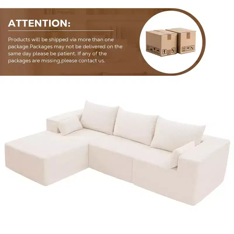 105.51 en velours côtelé sectionnel modulaire en forme de L avec pouf