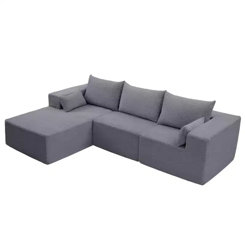 105.51 en velours côtelé sectionnel modulaire en forme de L avec pouf