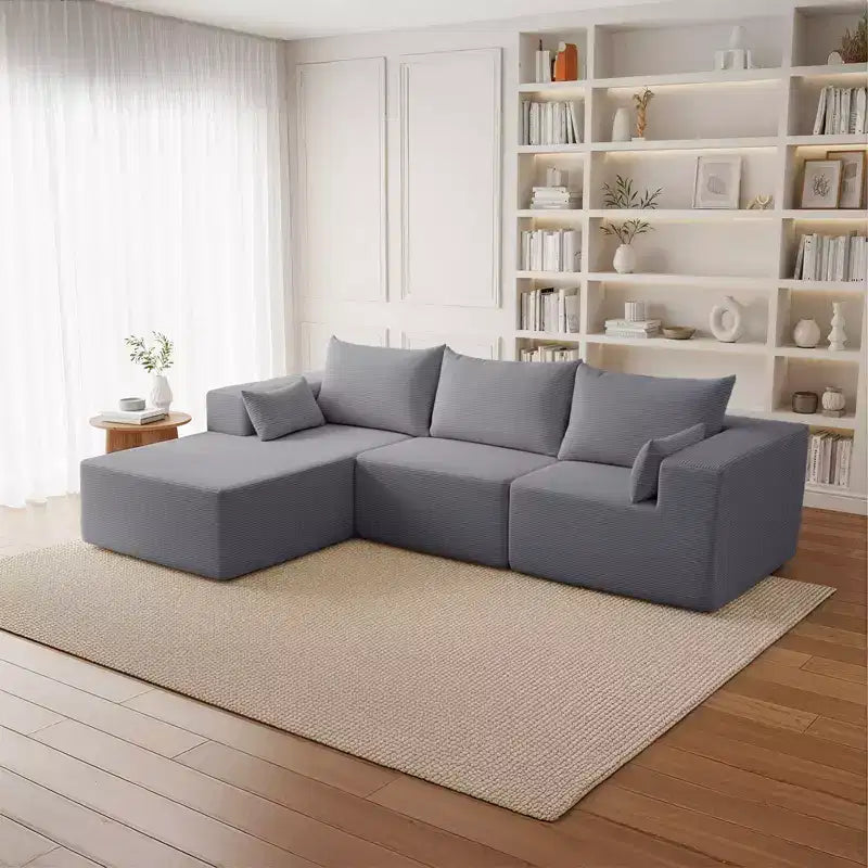 105.51 en velours côtelé sectionnel modulaire en forme de L avec pouf