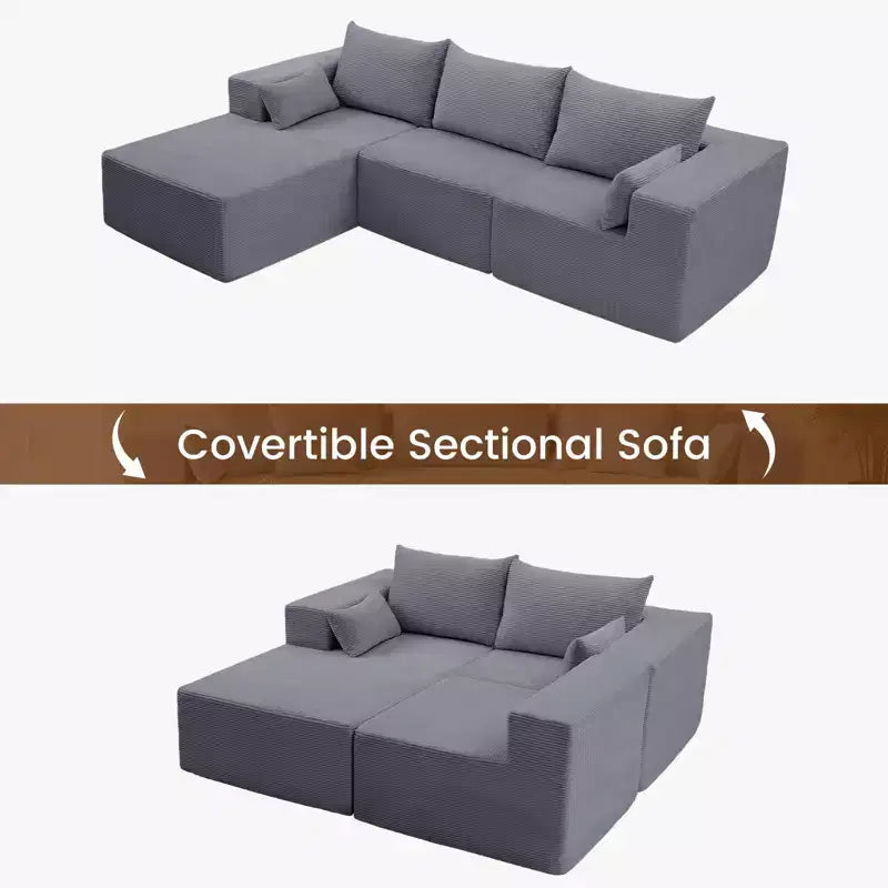 105.51 en velours côtelé sectionnel modulaire en forme de L avec pouf